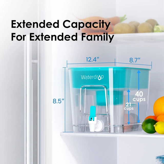 Alt view image 6 of 7 - Waterdrop WFD-22B Large Water Filter Dispenser, 40-Cup Capacity, Turquoise, 200-Gallon Long-Life Water Filter Pitcher, Reduces Chlorine, PFOA/PFOS and More, BPA Free