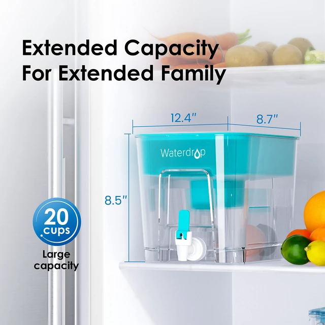 Alt view image 7 of 7 - Waterdrop WFD-22B Large Water Filter Dispenser, 40-Cup Capacity, Turquoise, 200-Gallon Long-Life Water Filter Pitcher, Reduces Chlorine, PFOA/PFOS and More, BPA Free