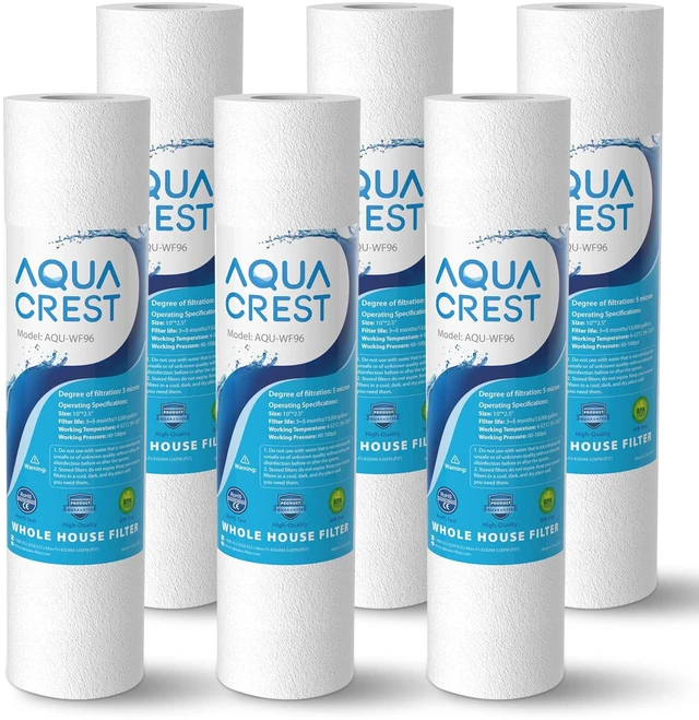 Main image of AQUA CREST AP110 Sediment Water Filter Cartridge for 3M® Aqua-Pure AP110,Whole House Water Filter Replacement for Culligan® P5, APEC, GE FXUSC, Whirlpool®, 5 Micron, 10" x 2.5", 6 Pack