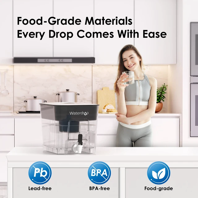 Alt view image 7 of 7 - Waterdrop WFD-22L-A Alkaline Water Filter Dispenser, Large 40-Cup, Black,100-Gallon Water Filter Pitcher, Healthy, Clean & Toxin-Free Mineralized Alkaline Water, BPA Free