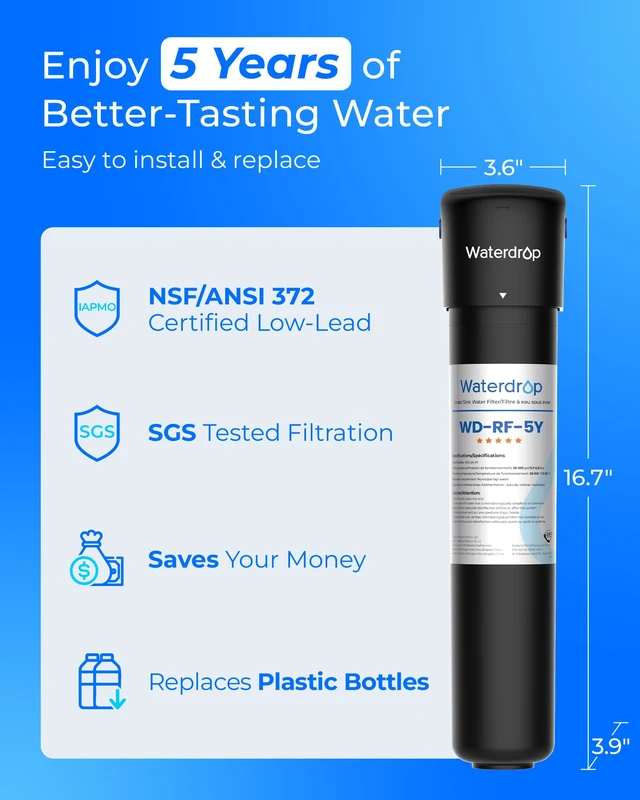 Alt view image 2 of 7 - Waterdrop UA-5Y 5-Year Under Sink Water Filter System, Ultra Long Life, Reduces Lead, Chlorine, Bad Taste & Odor, Water Filter for Sink Faucet Connects Directly to Your Faucet