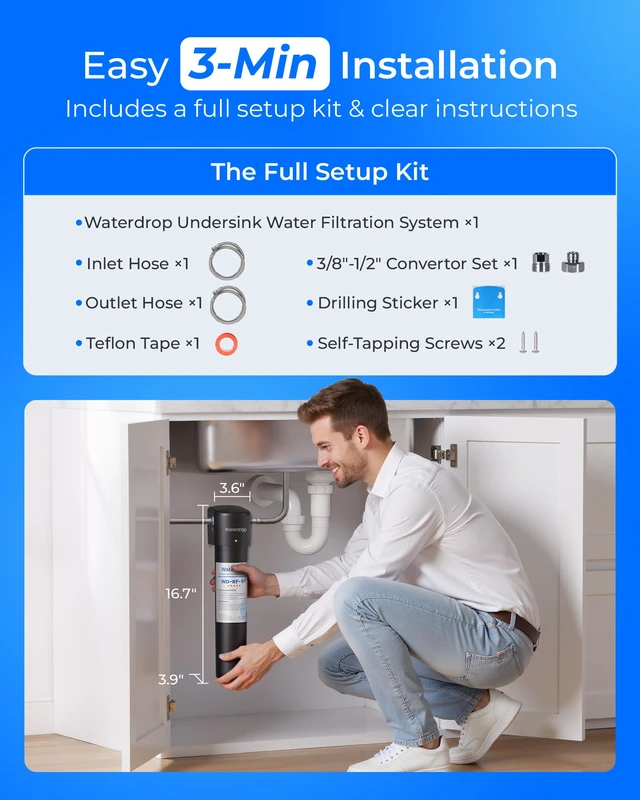 Alt view image 5 of 7 - Waterdrop UA-5Y 5-Year Under Sink Water Filter System, Ultra Long Life, Reduces Lead, Chlorine, Bad Taste & Odor, Water Filter for Sink Faucet Connects Directly to Your Faucet