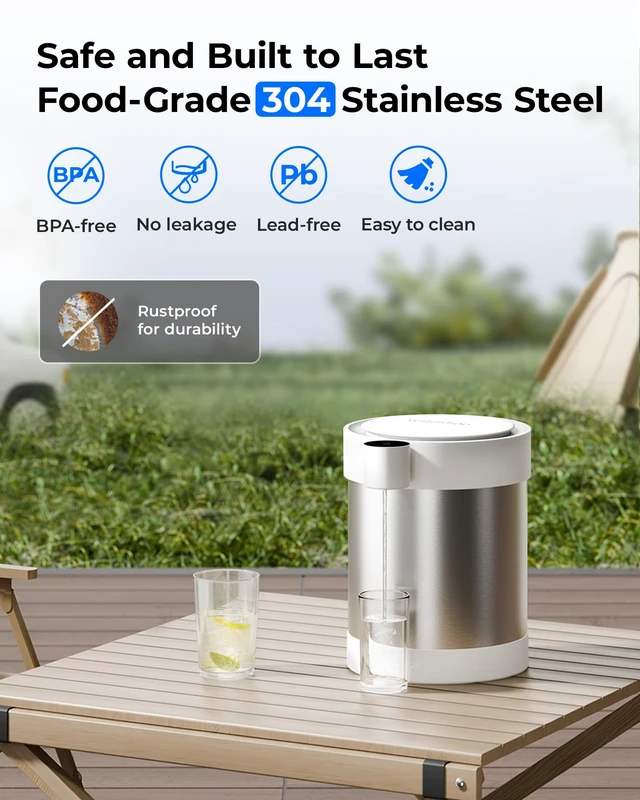 Alt view image 6 of 7 - Waterdrop ED09W Rechargeable Non-Gravity Water Filter System with LED Function, Reduces 70+ Contaminants, Lead, Chlorine, 5-Stage Stainless Steel Filtration System, 22-Cup