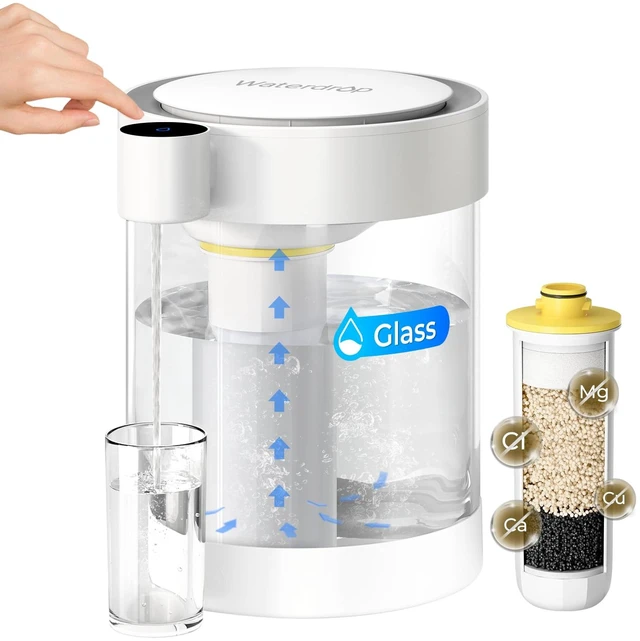 Main image of Waterdrop ED12W Glass Rechargeable Water Filter Dispenser, Large 22-Cup, Reduce 70+ Contaminants, Instant Eco-Friendly Countertop Water Filter System, 5-Stage Soften Water Pitcher, with 1 Filter