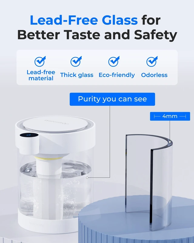 Alt view image 3 of 7 - Waterdrop ED12W Glass Rechargeable Water Filter Dispenser, Large 22-Cup, Reduce 70+ Contaminants, Instant Eco-Friendly Countertop Water Filter System, 5-Stage Soften Water Pitcher, with 1 Filter