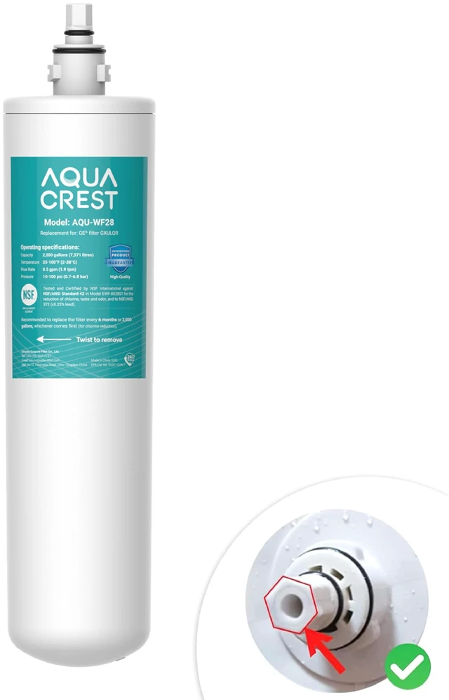 Main image of AQUA CREST FQK1R, GXULQR Water Filter Replacement for GE FQK1R, GXULQR,Compatible with GE GXK140TNN and GXULQK systems, Reduces Lead, Chlorine, NSF/ANSI 42 372, 2000 Gallons