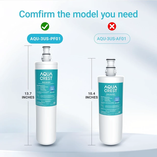 Alt view image 3 of 6 - AQUA CREST 3US-PF01 Water Filter Replacement for Filtrete® 3US-PS01, 2 Pack, Compatible with Filtrete® 3US-MAX-F01H, 3US-PF01H, HF20 HF25 HF27, Manitowoc K-00337, K-00338, Delta RP78702, NSF/ANSI 42