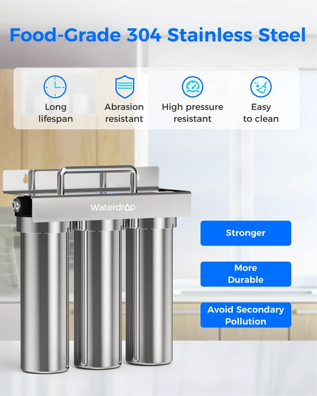 Alt view image 2 of 7 - Waterdrop TST-UF 0.01m Ultra-Filtration Under Sink Water Filter System, Removes 99% of Substances, Chlorine, Bad Taste & Odor, No Drill Required, Stainless Steel Under Sink Water Filtration System