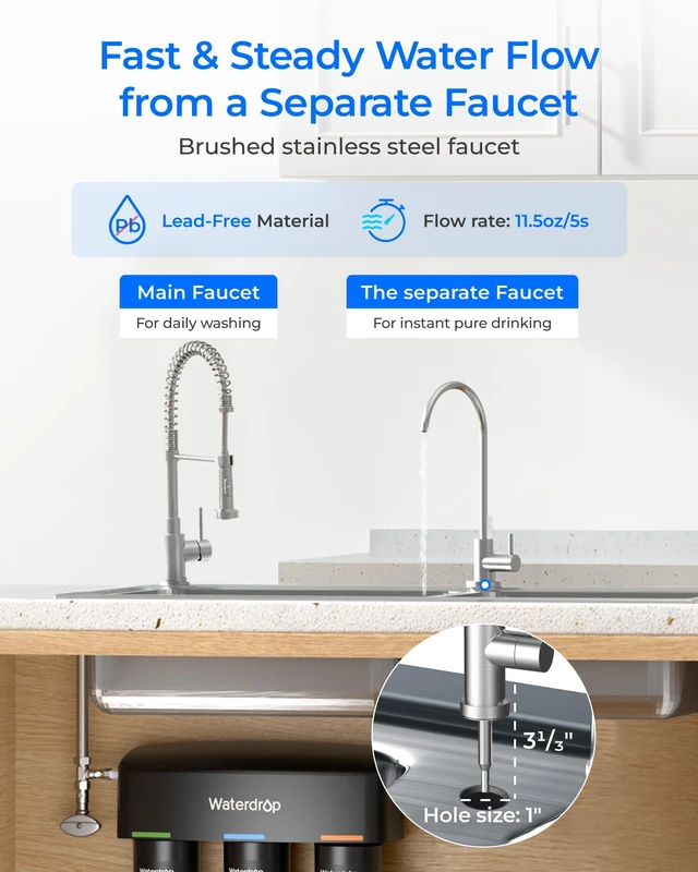 Alt view image 4 of 7 - Waterdrop TSB-UF 0.01 m Ultra Filtration Under Sink Water Filter System,Reduces Chlorine, Fluoride, Taste&Odor, 9 Layer Under Sink Water Filtration System, Easy Installation, with Dedicated Faucet