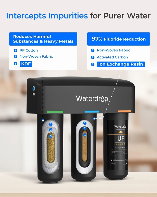 Alt view image 6 of 7 - Waterdrop TSB-UF 0.01 m Ultra Filtration Under Sink Water Filter System,Reduces Chlorine, Fluoride, Taste&Odor, 9 Layer Under Sink Water Filtration System, Easy Installation, with Dedicated Faucet