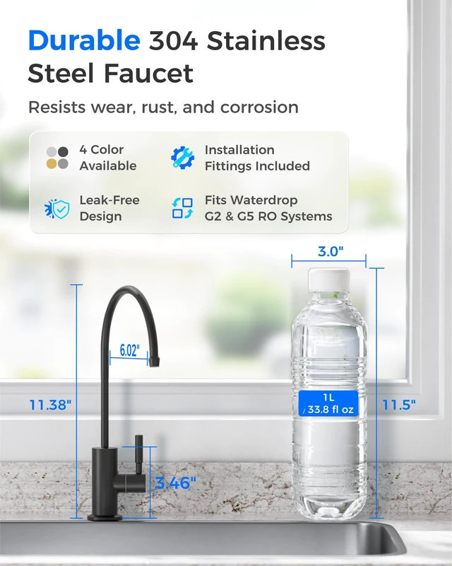 Alt view image 2 of 7 - Waterdrop G2FCT-BLK Drinking Water Faucet, NSF/ANSI 372 Certified, Black, RO Water Filter Faucet for Kitchen Bar Sink, Lead-Free, 304 Stainless Steel, Single Handle, 360° Swivel Spout