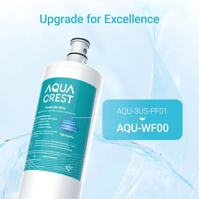 Alt view image 6 of 6 - AQUA CREST 3US-PF01 Water Filter Replacement for Filtrete® 3US-PS01, 2 Pack, Compatible with Filtrete® 3US-MAX-F01H, 3US-PF01H, HF20 HF25 HF27, Manitowoc K-00337, K-00338, Delta RP78702, NSF/ANSI 42