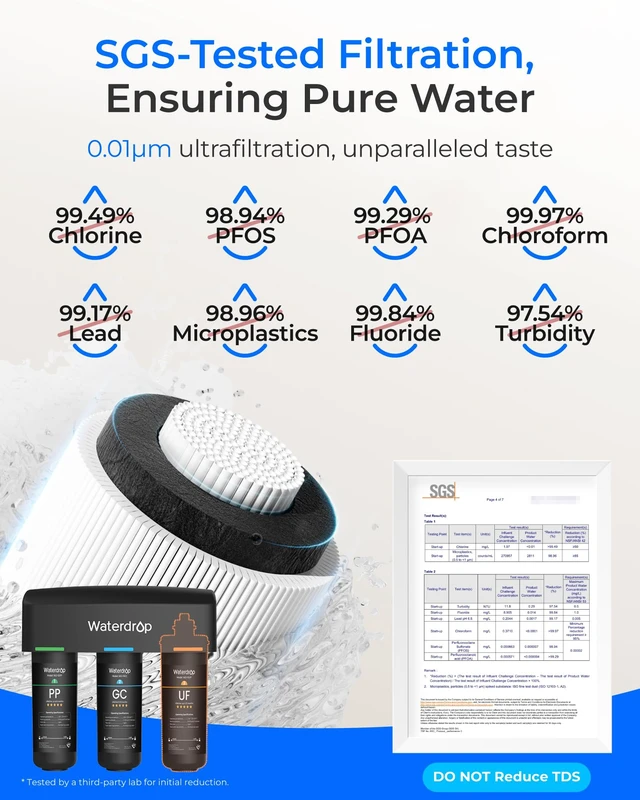 Alt view image 7 of 7 - Waterdrop TSB-UF 0.01 m Ultra Filtration Under Sink Water Filter System,Reduces Chlorine, Fluoride, Taste&Odor, 9 Layer Under Sink Water Filtration System, Easy Installation, with Dedicated Faucet