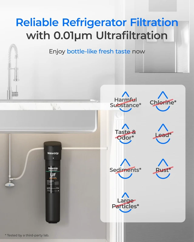 Alt view image 2 of 7 - Waterdrop 15UC-UF 0.01 m Inline Water Filter for Refrigerator, 2 Years, In Line Water Filter for Icemaker, Ideal for Ice Maker, RV, Refrigerator, 1/4 inch Direct Connect, NSF/ANSI 42 Certified