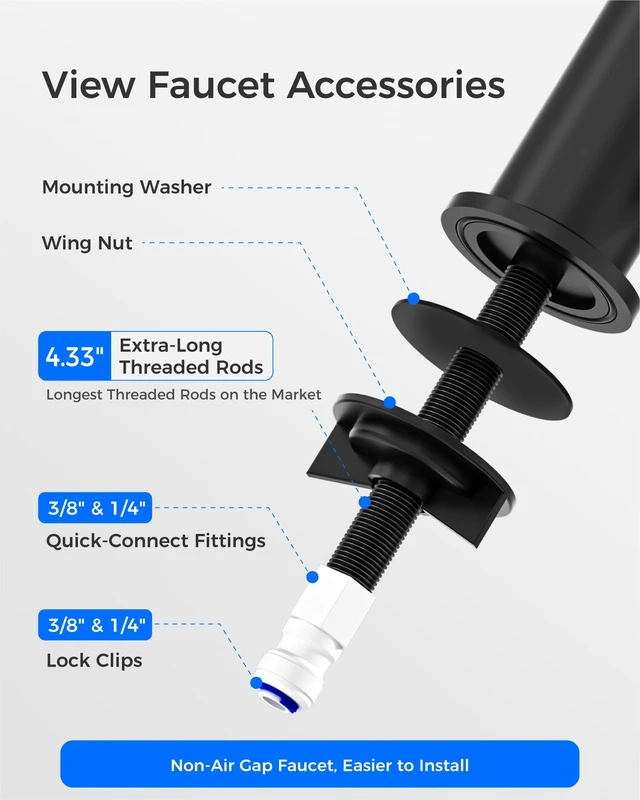 Alt view image 5 of 7 - Waterdrop G2FCT-BLK Drinking Water Faucet, NSF/ANSI 372 Certified, Black, RO Water Filter Faucet for Kitchen Bar Sink, Lead-Free, 304 Stainless Steel, Single Handle, 360° Swivel Spout