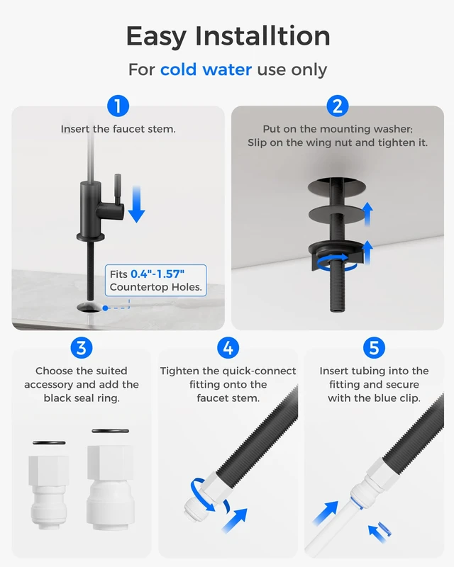 Alt view image 6 of 7 - Waterdrop G2FCT-BLK Drinking Water Faucet, NSF/ANSI 372 Certified, Black, RO Water Filter Faucet for Kitchen Bar Sink, Lead-Free, 304 Stainless Steel, Single Handle, 360° Swivel Spout