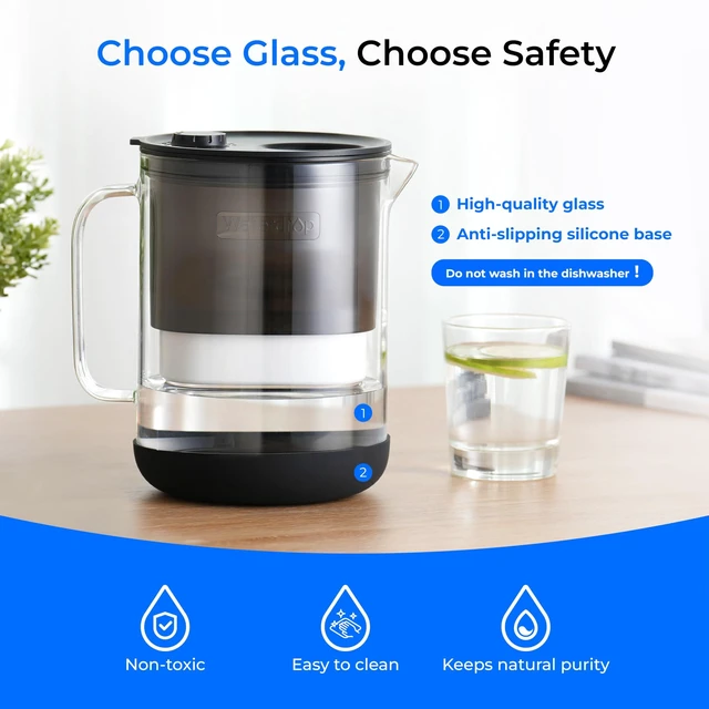 Alt view image 2 of 7 - Waterdrop PT-72BL Glass Water Filter Pitcher, 7-Cup, Eco-Friendly, Black,NSF/ANSI 53, 42 & 372 Certified Filter, Reduces PFOA/PFOS, Chlorine, Cadmium, Copper & Mercury, BPA-Free