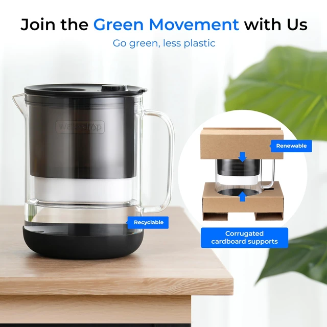 Alt view image 3 of 7 - Waterdrop PT-72BL Glass Water Filter Pitcher, 7-Cup, Eco-Friendly, Black,NSF/ANSI 53, 42 & 372 Certified Filter, Reduces PFOA/PFOS, Chlorine, Cadmium, Copper & Mercury, BPA-Free