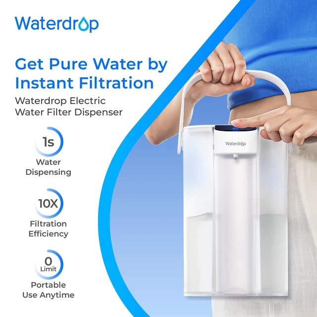 Alt view image 2 of 7 - Waterdrop ED01W Electric Water Filter Pitcher, NSF/ANSI 42&53&401&372,White, 200-Gallon Long-Life, Reduce 99.6% of Lead and 45+ Impurities, 15-Cup, Rechargeable Instant Dispenser, Does not Lower TDS