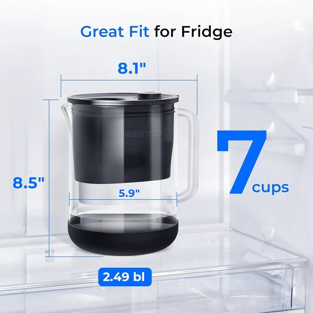 Alt view image 4 of 7 - Waterdrop PT-72BL Glass Water Filter Pitcher, 7-Cup, Eco-Friendly, Black,NSF/ANSI 53, 42 & 372 Certified Filter, Reduces PFOA/PFOS, Chlorine, Cadmium, Copper & Mercury, BPA-Free
