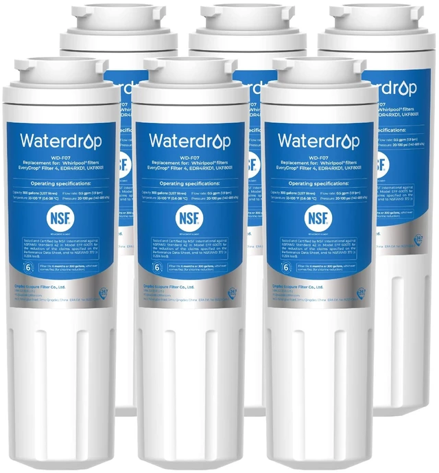 Main image of Waterdrop EDR4RXD1 Water Filter Replacement for EveryDrop® Filter 4, 6 Pack, Replacement for Whirlpool® UKF8001, 4396395, Maytag® UKF8001AXX-200, UKF8001AXX-750, Kenmore® 46-9006, Refrigerator Filter