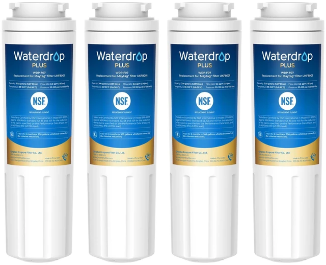 Main image of Waterdrop Plus UKF8001 NSF 401 Certified Refrigerator Water Filter, 4 Pack, Reduce PFAS, Replacement for Whirlpool® Everydrop® Filter 4, EDR4RXD1, Maytag® UKF8001AXX, 46-9006, Puriclean II, FMM-2