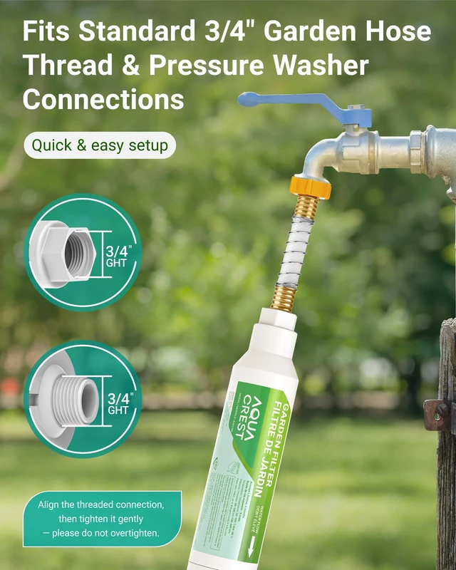 Alt view image 6 of 7 - AQUA CREST Garden Hose Water Filter for Plants, NSF/ANSI Certified, Reduces Chlorine, Odor, Improves Plant Health, Suitable for Gardening, Farming and Pets, with Flexible Hose Protector