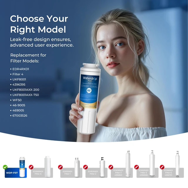 Alt view image 2 of 7 - Waterdrop Plus UKF8001 NSF 401 Certified Refrigerator Water Filter, 4 Pack, Reduce PFAS, Replacement for Whirlpool® Everydrop® Filter 4, EDR4RXD1, Maytag® UKF8001AXX, 46-9006, Puriclean II, FMM-2