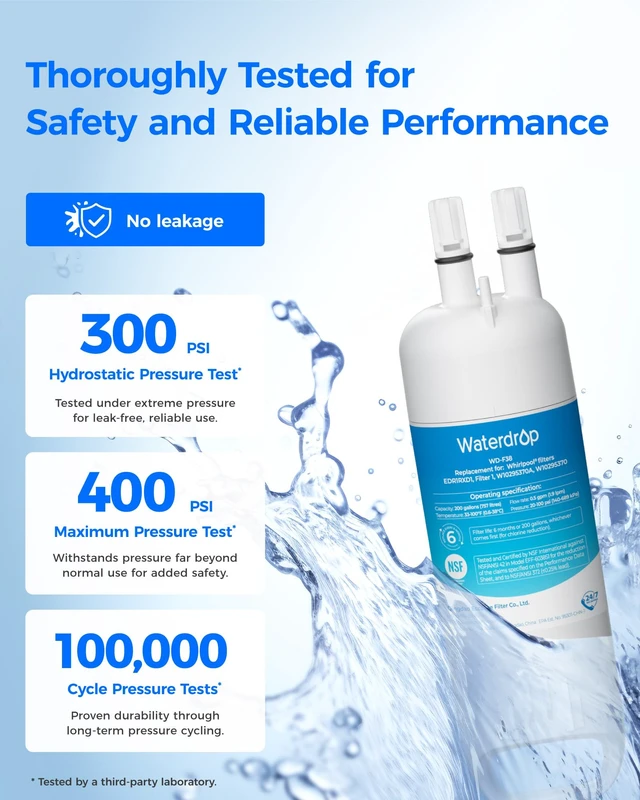 Alt view image 6 of 7 - Waterdrop EDR1RXD1 Water Filter, Replacement for Everydrop® Filter 1,Replacement for W10295370A, EDR1RXD1B, P8RFWB2L, P4RFWB, Kenmore® 46-9081, 46-9930, WD-F38 Refrigerator Water Filter