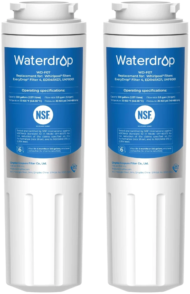 Main image of Waterdrop EDR4RXD1 Water Filter Replacement for EveryDrop® Filter 4, 2 Pack,Replacement for Whirlpool® UKF8001, 4396395, Maytag® UKF8001AXX-200, UKF8001AXX-750, Kenmore® 46-9006, Refrigerator Filter