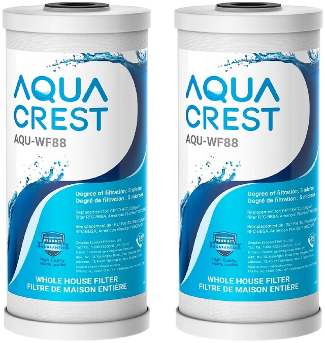 Main image of AQUA CREST FXHTC Sediment and Carbon Water Filter for GE® FXHTC, 5 Micron,Replacement for GXWH40L, GXWH35F, GNWH38S, Culligan® RFC-BBSA, WRC25HD, PP10BB-CC, Pentek RFC-BB, 10" x 4.5", 2 Pack