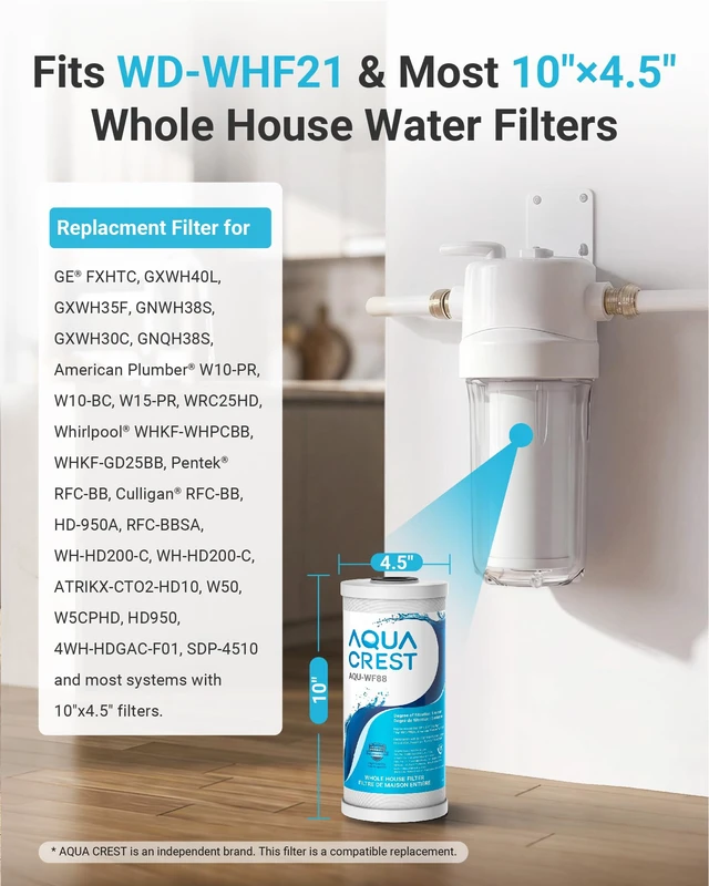 Alt view image 2 of 7 - AQUA CREST FXHTC Sediment and Carbon Water Filter for GE® FXHTC, 5 Micron,Replacement for GXWH40L, GXWH35F, GNWH38S, Culligan® RFC-BBSA, WRC25HD, PP10BB-CC, Pentek RFC-BB, 10" x 4.5", 2 Pack