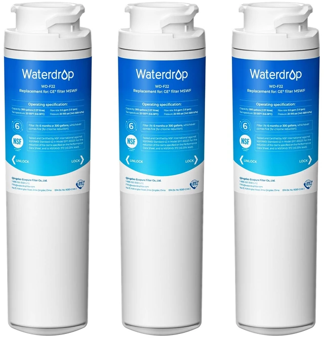 Main image of Waterdrop MSWF Refrigerator Water Filter, Replacement for GE® MSWF, 3 Pack, Compatible With GE® 101820A, 101821B, RWF1500A, MSWF3PK, MSWFDS, PC46783, PS1559689, WR02X12345