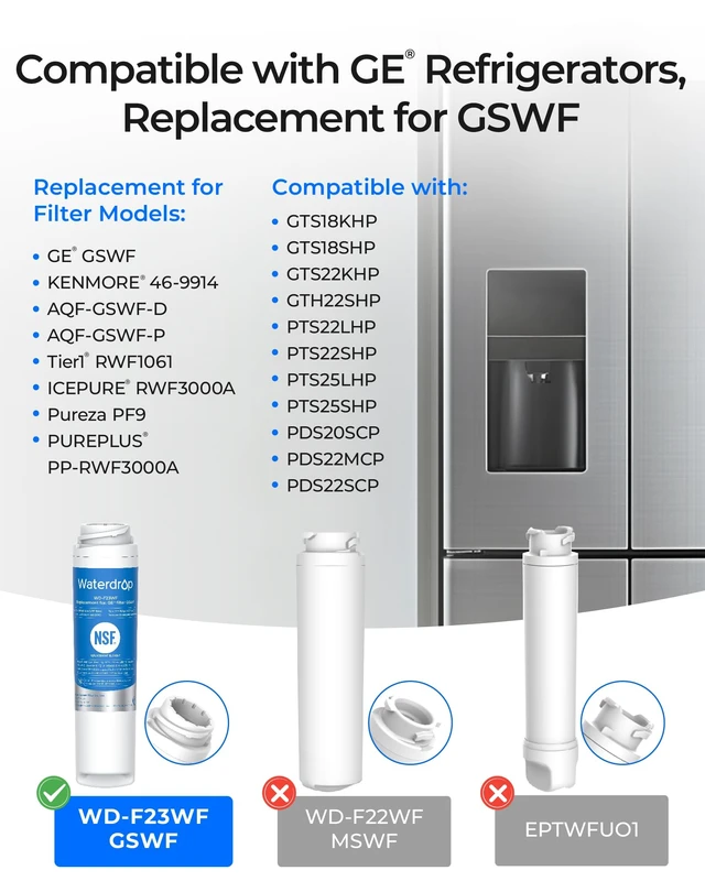 Alt view image 2 of 7 - Waterdrop GSWF Refrigerator Water Filter, Replacement for GE® GSWF, 3 Pack,Replacement for GE® GSWF Smart Water 238C2334P001, Kenmore® 46-9914, 469914, 9914