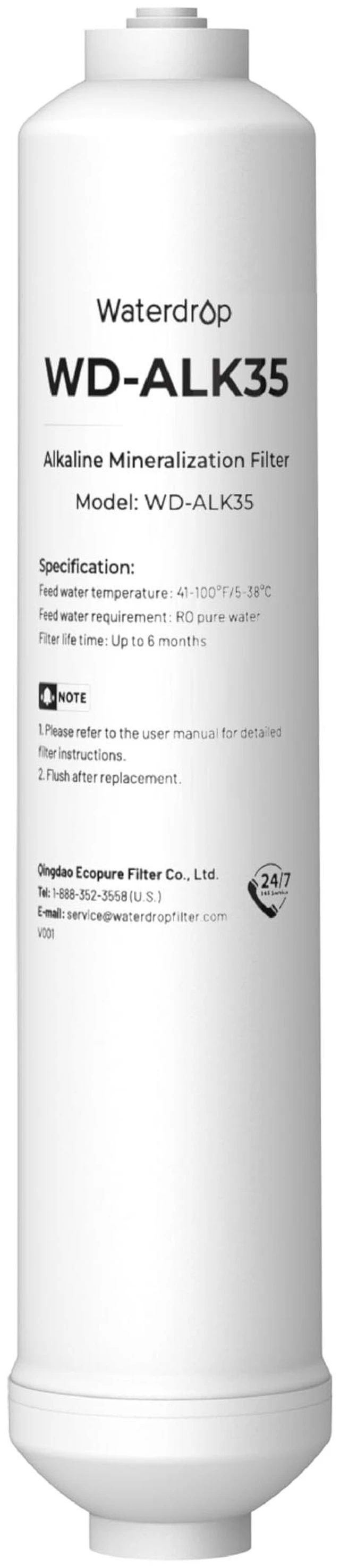 Main image of Waterdrop ALK35 Alkaline Undersink Water Filter, NSF/ANSI 372 Certified, 6-Month Lifetime, 1/4" & 3/8" Quick Connect, pH Balance and Restore Alkaline Minerals for RO Filter, Under-Sink Water Filter