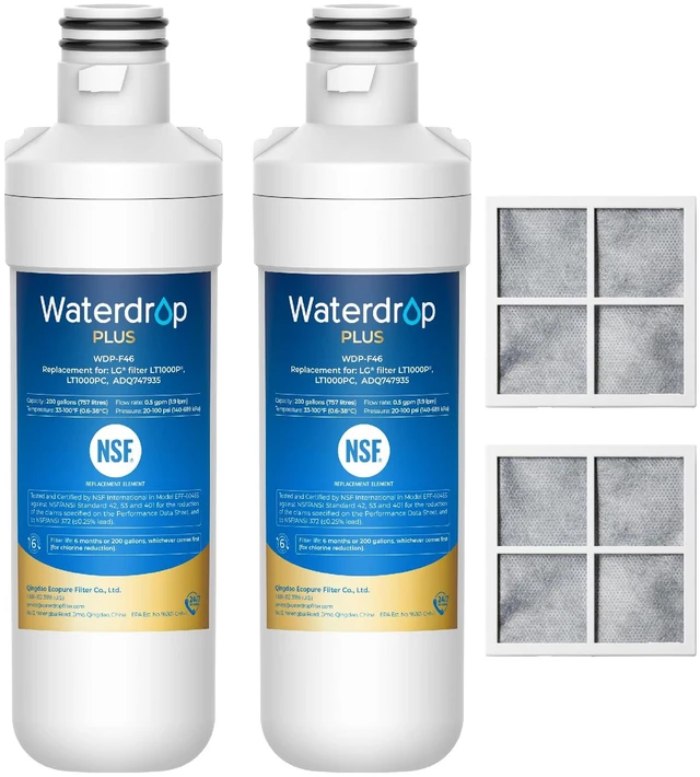 Main image of Waterdrop Plus LT1000PC Refrigerator Water Filter and Air Filter, 2 Combo, NSF 401, Reduce PFAS, Replacement for LG® ADQ747935, LT1000P®/PC/PCS, LRFWS2906V, LRMVS3006S, LMWS27626 and LT120F®