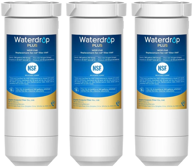 Main image of Waterdrop Plus XWF Water Filter Replacement for GE® XWF, 3 Pack, No chip, Replacement for GE® WR17X30702 Refrigerator Water Filter, NSF/ANSI 401 & 53 & 42 & 372 Certified, Reduces RFAS