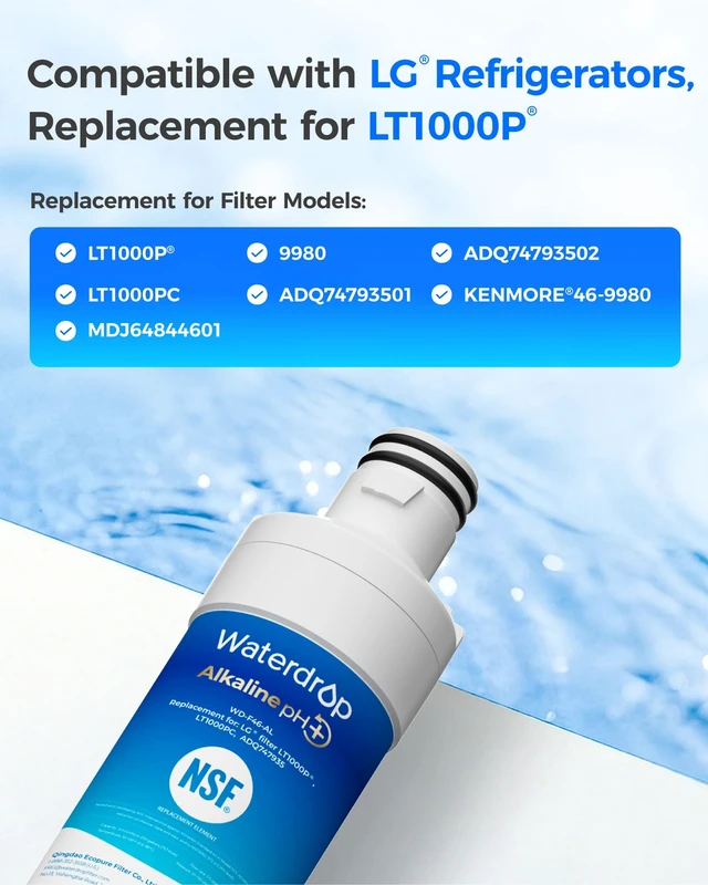 Alt view image 2 of 7 - Waterdrop Alkaline LT1000PC ADQ747935 Refrigerator Water Filter, 3 Pack, Replacement for LG® LT1000P®/PC/PCS, LFXS26973S, LMXS28626S, LMWS27626S, LFXS28596S, ADQ74793501, ADQ74793502 and LT120F®