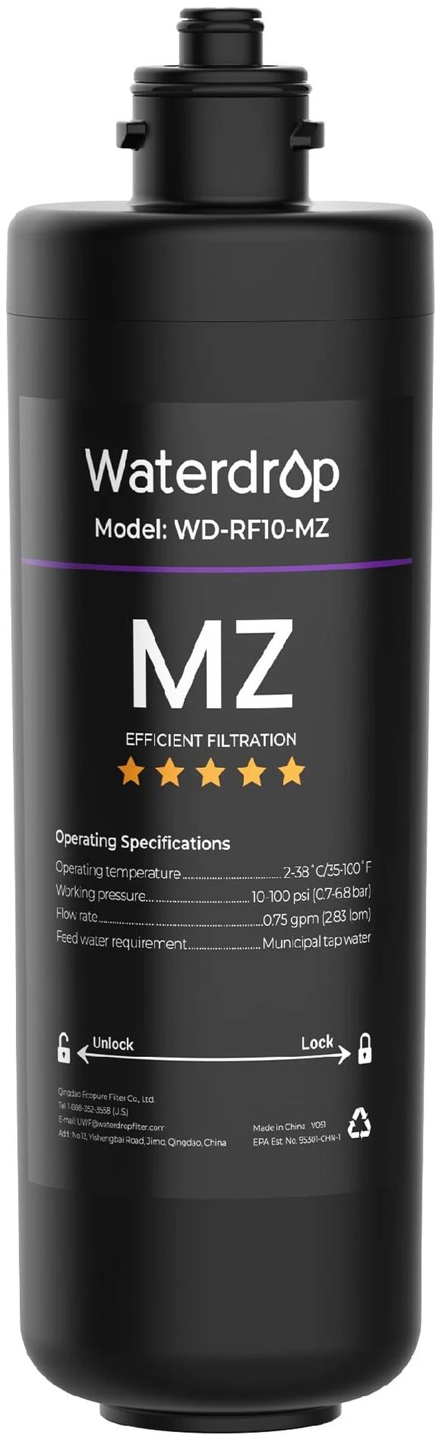Main image of Waterdrop RF10-MZ Water Filter Replacement for Waterdrop 10UB-MZ/10UA/10UB, Under Sink Water Filter, 8K Gallons High Capacity