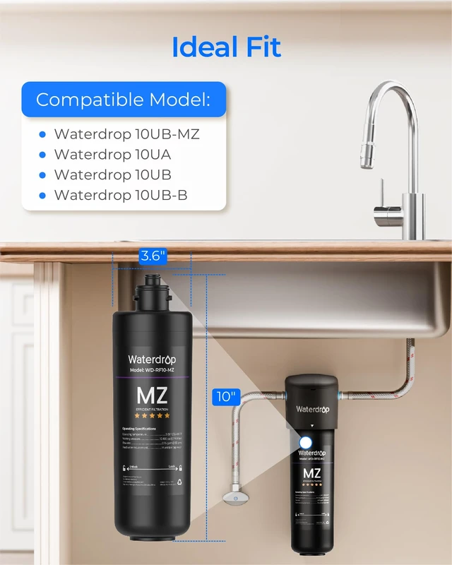 Alt view image 2 of 6 - Waterdrop RF10-MZ Water Filter Replacement for Waterdrop 10UB-MZ/10UA/10UB, Under Sink Water Filter, 8K Gallons High Capacity