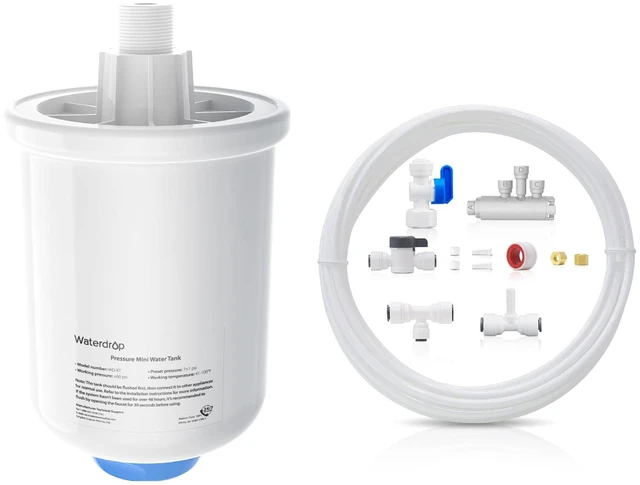 Main image of Waterdrop XT Small Water Pressure Tank, Fits /" Water Tubing, RO Tank Compatible with X8/X12/X16/G3/G5 RO System to Connect Refrigerator or Ice Maker, Built-in Diverter Valve, BPA-Free