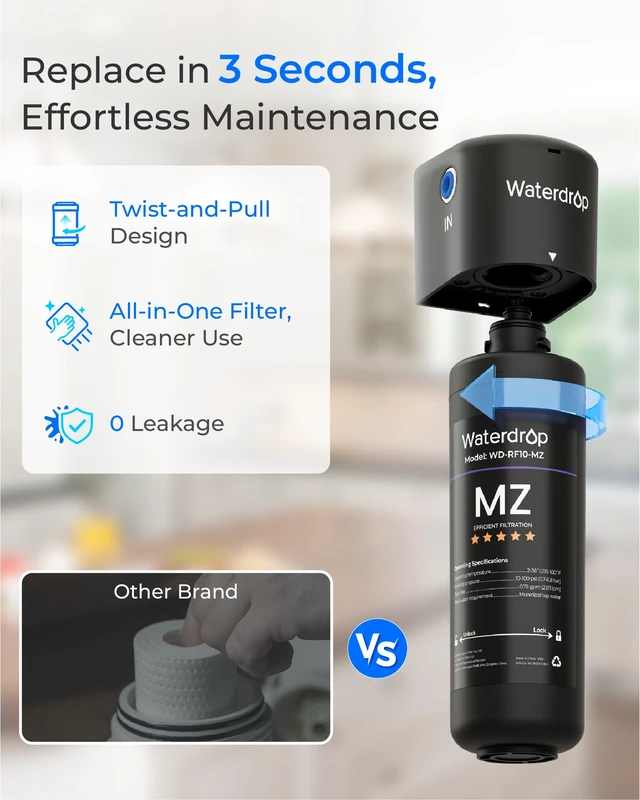 Alt view image 5 of 6 - Waterdrop RF10-MZ Water Filter Replacement for Waterdrop 10UB-MZ/10UA/10UB, Under Sink Water Filter, 8K Gallons High Capacity