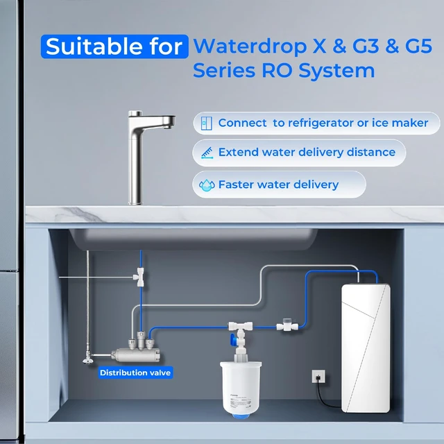 Alt view image 3 of 7 - Waterdrop XT Small Water Pressure Tank, Fits /" Water Tubing, RO Tank Compatible with X8/X12/X16/G3/G5 RO System to Connect Refrigerator or Ice Maker, Built-in Diverter Valve, BPA-Free