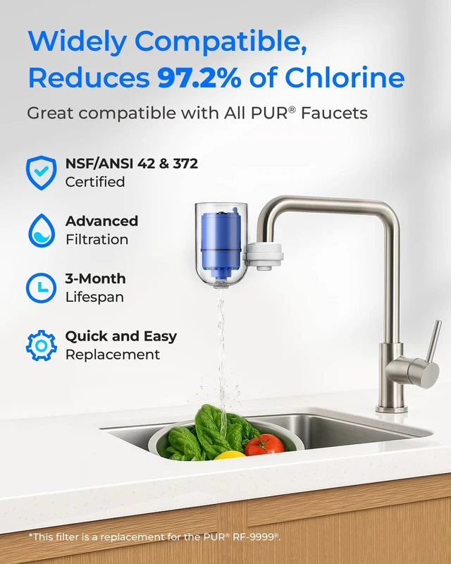 Alt view image 2 of 7 - Waterdrop C08A Water Filter Replacement for PUR® Faucet Filter, 3 Pack,Compatible with All PUR® PLUS Water Filter, PUR® PLUS RF9999® Faucet Water Filter, NSF 42 Certified, 9-Month, 900-Gallon