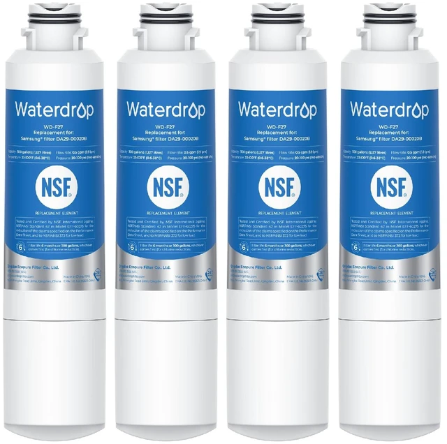 Main image of Waterdrop Water Filter, Replacement for Samsung® HAF-CIN/EXP, 4 Pack,DA29-00020B, DA97-08006A, 46-9101, HDX FMS-2, RF263BEAESR, Reduce Chlorine, bad Taste and Odor, Refrigerator Water Filter