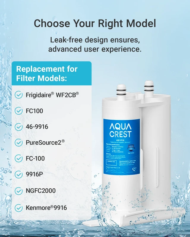 Alt view image 2 of 7 - AQUA CREST AQF-FF29 Water Filter Replacement for Frigidaire® WF2CB®, 2 Pack, Replacement for Frigidaire® & Electrolux® PureSource2®, NGFC 2000, FC100, Kenmore® 9916, 469916, EWF2CBPA®, 1004-42-FA
