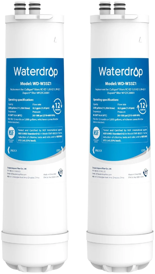 Main image of Waterdrop RC EZ 1 Water Filter Replacement for Culligan® RC-EZ-1, 2 Pack, Compatible with DuPont® Carbon 3000QT Filter, Culligan® US-EZ-1, RV-EZ-1, Brita® USF-201, USF-202, 3K Gallons