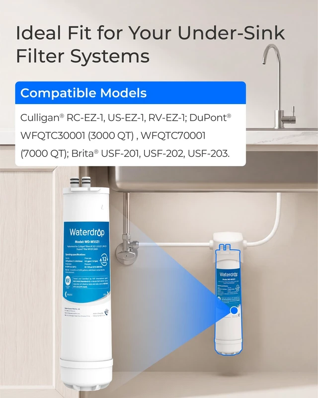Alt view image 2 of 7 - Waterdrop RC EZ 1 Water Filter Replacement for Culligan® RC-EZ-1, 2 Pack, Compatible with DuPont® Carbon 3000QT Filter, Culligan® US-EZ-1, RV-EZ-1, Brita® USF-201, USF-202, 3K Gallons