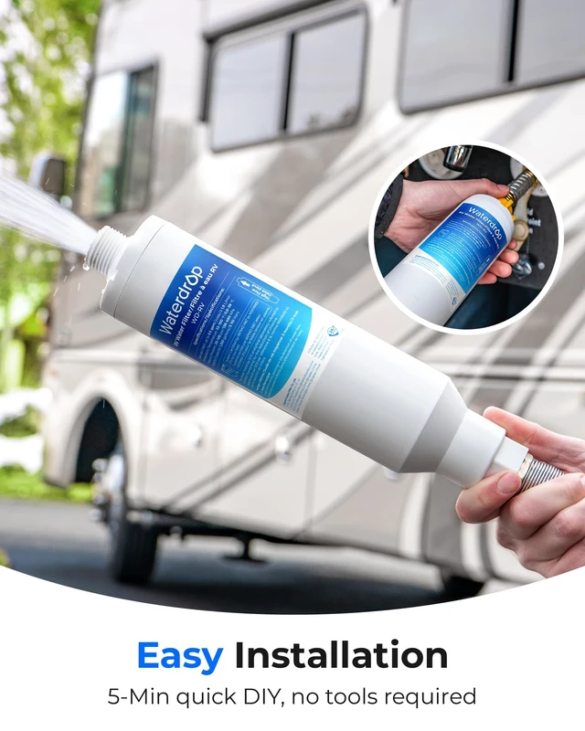 Alt view image 6 of 7 - Waterdrop RV Inline Water Filter, Garden Hose and Camper Water Filter, Reduces Chlorine, Odor, Bad Taste and Sediment in Drinking Water, NSF/ANSI Certified, with 2 Flexible Hose Protectors, 2 Pack