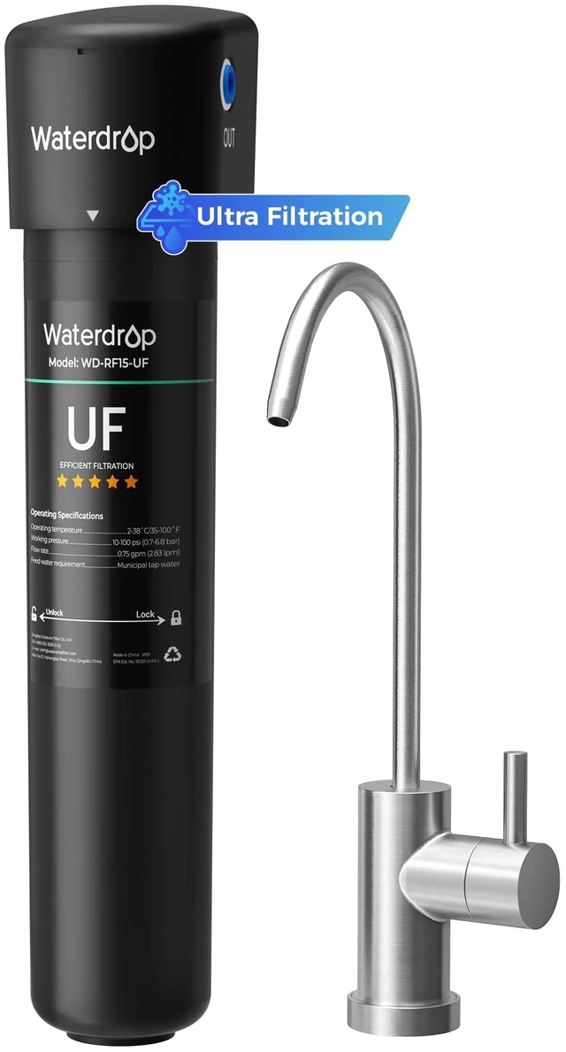 Main image of Waterdrop 15UB-UF 0.01 m Ultra Filtration Under Sink Water Filter System,Reduces Lead, Chlorine, Bad Taste & Odor, with Dedicated Brushed Nickel Faucet, 2 Years